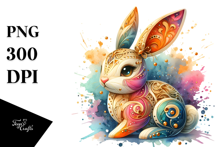 Colorful Bunny Made of Wood PNG