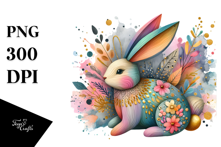 Colorful Bunny Made of Wood PNG