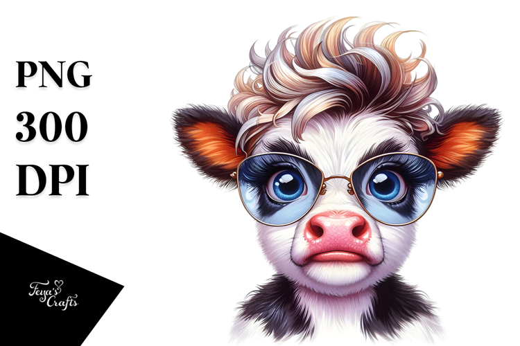 Funny Baby Cow with Cool Hair, PNG