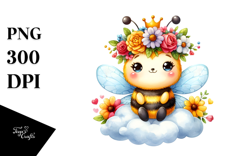 Cartoon-Style Bee on Cloud PNG example image 1