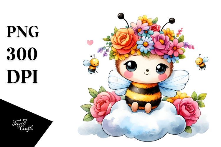 Cartoon-Style Bee on Cloud PNG