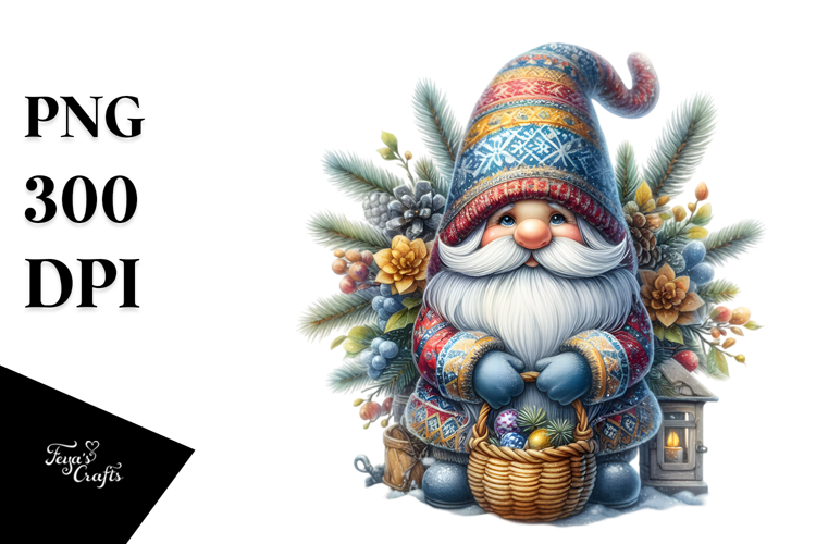 Vibrant Winter Gnome Watercolor PNG