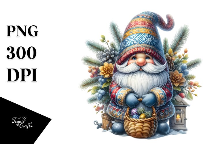 Vibrant Winter Gnome Watercolor PNG example image 1
