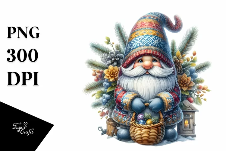 Vibrant Winter Gnome Watercolor PNG