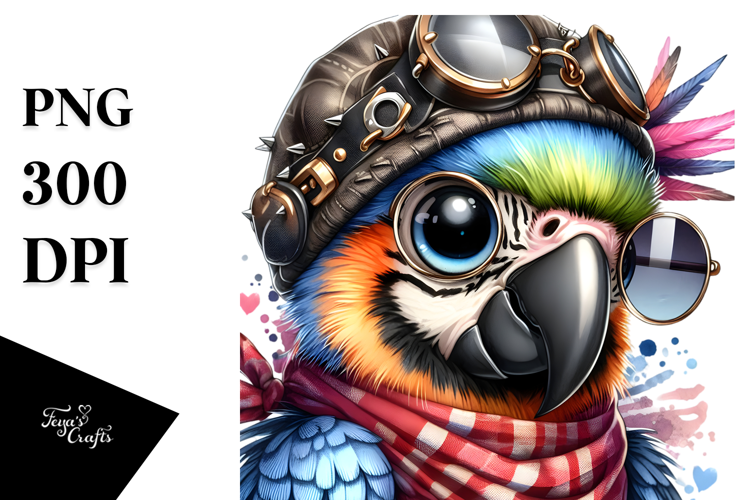 Energetic Baby Macaw with Punk Look PNG
