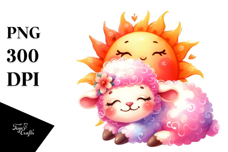 Cuddling Sun Baby Lamb PNG