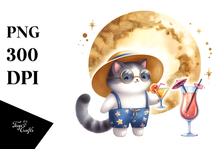 Happy Cat Drinking Cocktail