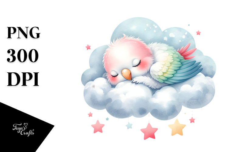 Cute Parrot Sleeping On A Cloud Clipart