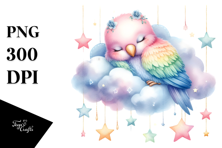 Cute Parrot Sleeping On A Cloud Clipart
