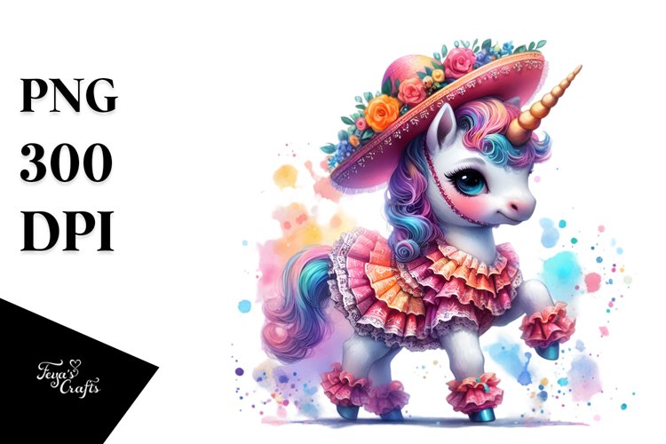 Colorful Unicorn in Tarantella Dancers Outfit, PNG