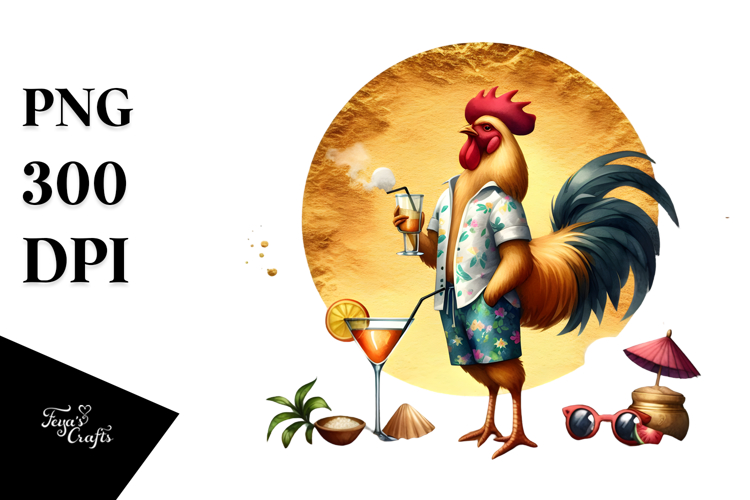 Hipster Chicken Wearing Beachwear, High-Res PNG example image 1
