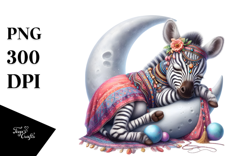 Vibrant Boho Baby Zebra Clipart