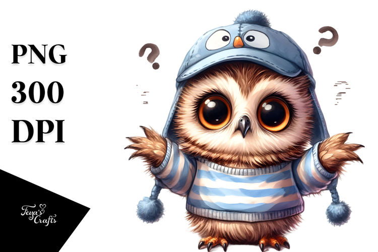 Baby Owl Portrait Dressed | Clipart