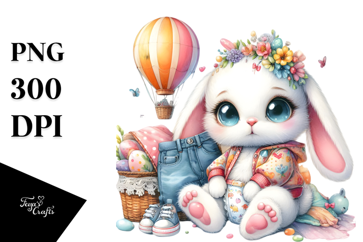 Crazy Baby Bunny Hot Air Balloon PNG