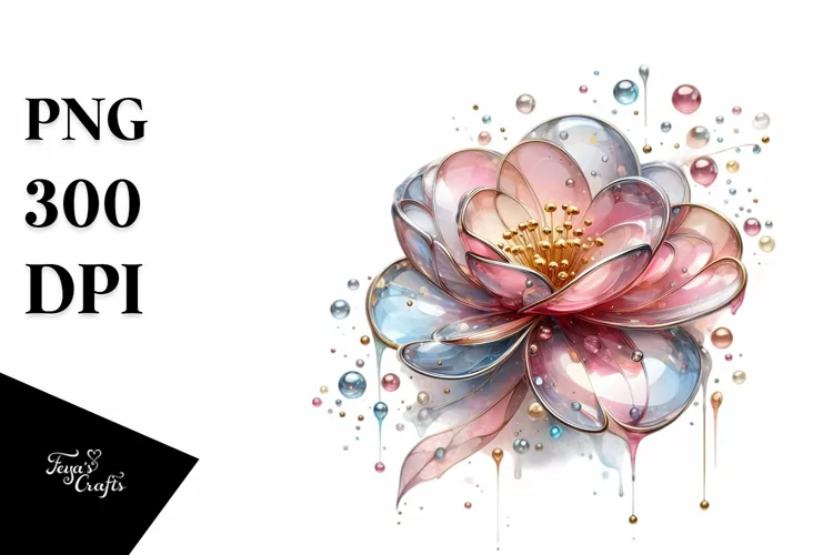 Abstract Pastel Shiny Camellia Made of Transparent PNG