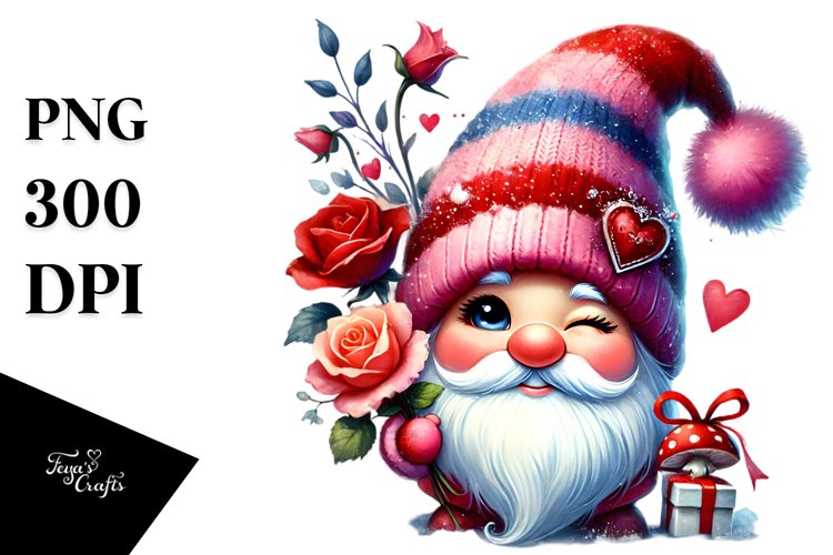 Winking Valentines Gnome Watercolor PNG