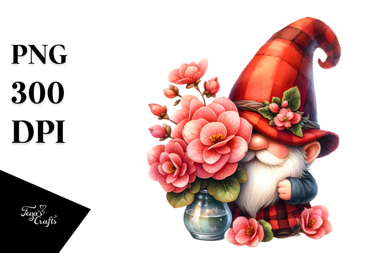 Cute Gnome with Begonia in PNG