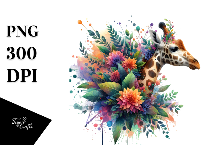 Vibrant Watercolor Giraffe, Abstract Frame