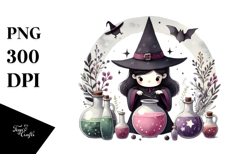 Gothic Funny Witch with Magic Potion, High-Res PNG