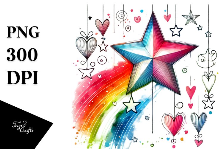 Colorful Hearts Star PNG