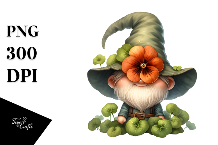 Cute Gnome with Nasturtium Hat PNG