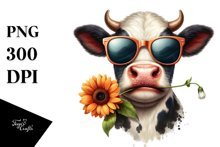 Funny Cow with Sunglasses PNG