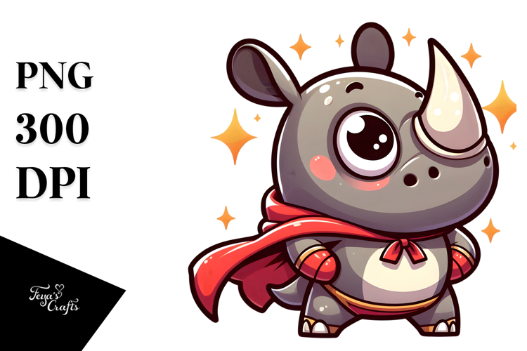 Silly Rhino with Superhero Cape, Transparent PNG