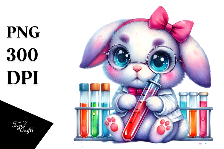 Cute Baby Rabbit with Test Tube PNG