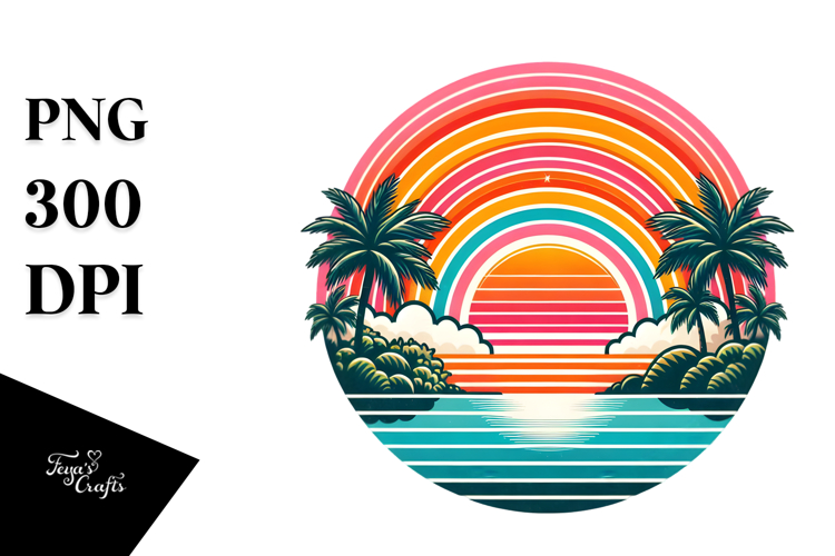 Retro Tropical Island Sunset