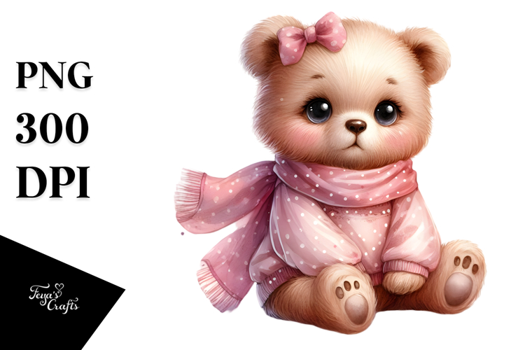 Digital Watercolor Cute Baby Bear PNG