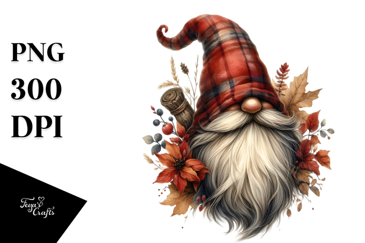 Detailed Autumn Gnome Watercolor PNG