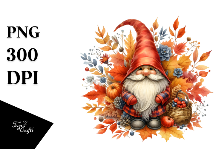 Detailed Autumn Gnome Watercolor PNG
