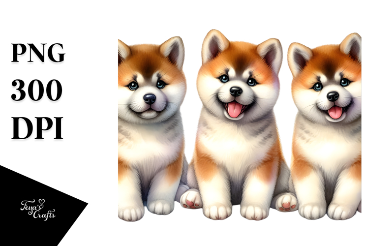 Watercolor Baby Akita with Happy Eyes PNG