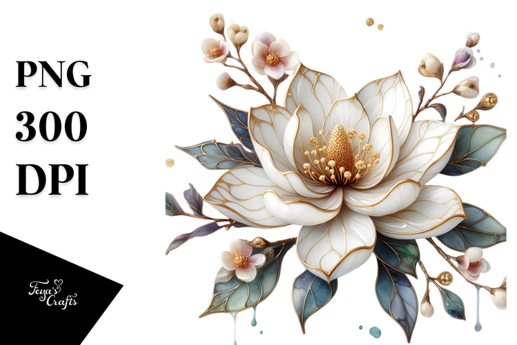 Magnolia with Watercolor Splash PNG