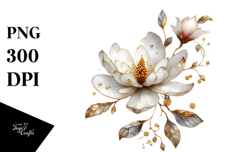 Magnolia with Watercolor Splash PNG example image 1