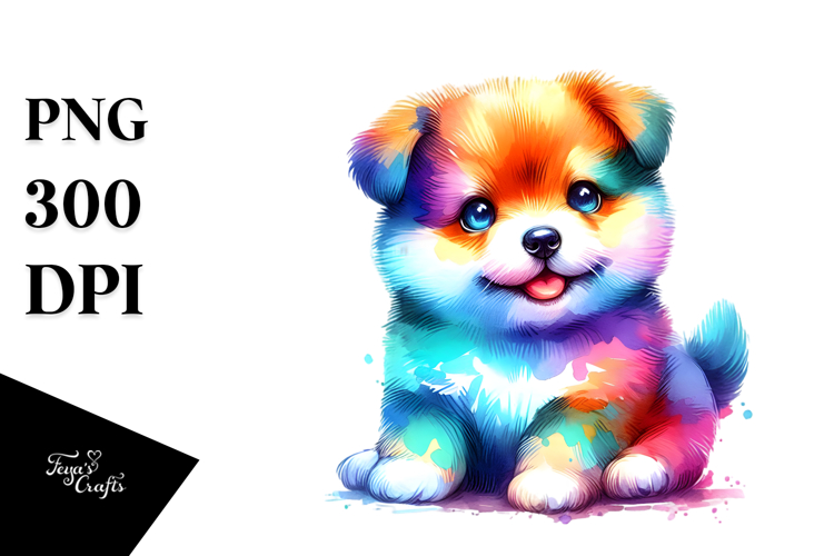 Cute Baby Dog, Watercolor PNG