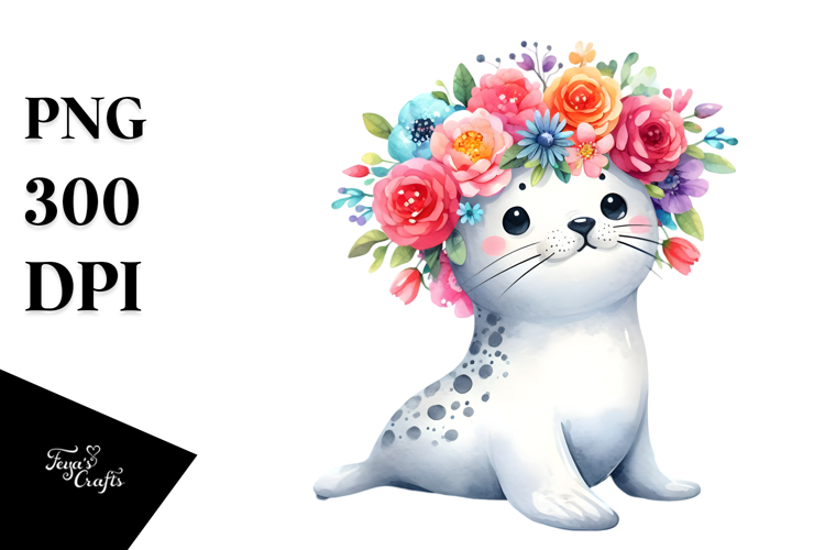 Cartoon Seal with Flower Crown, 20 oz Tumbler