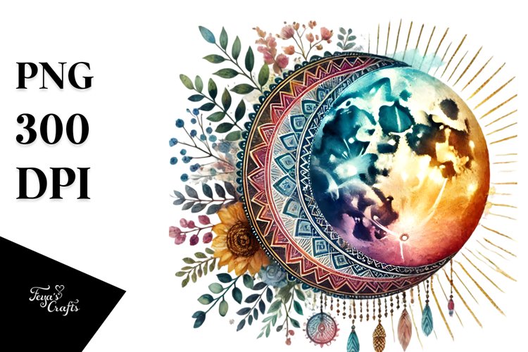 Colorful Boho Half Moon PNG