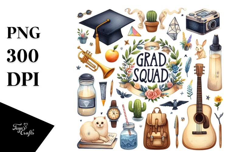 Watercolor Grad Squad Clipart