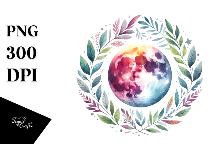 Vibrant Boho Moon Foliage Summer Sticker