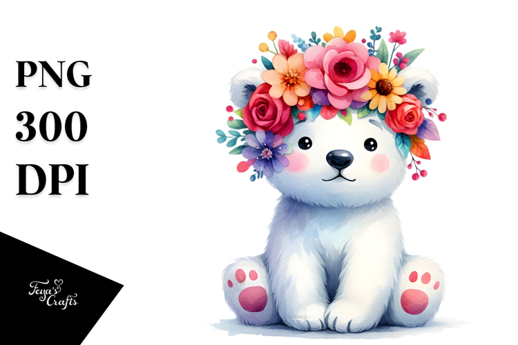 Vibrant Cartoon-Style Polar Bear Sitting PNG