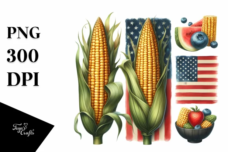 Watercolor Vintage Corn Flag Clipart