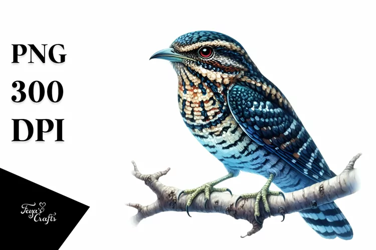 Vibrant Nightjar Branch Watercolor Centered