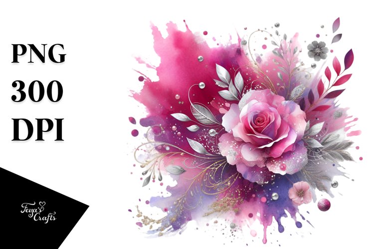 Colorful Magenta Watercolor Splash Silver Foil example image 1