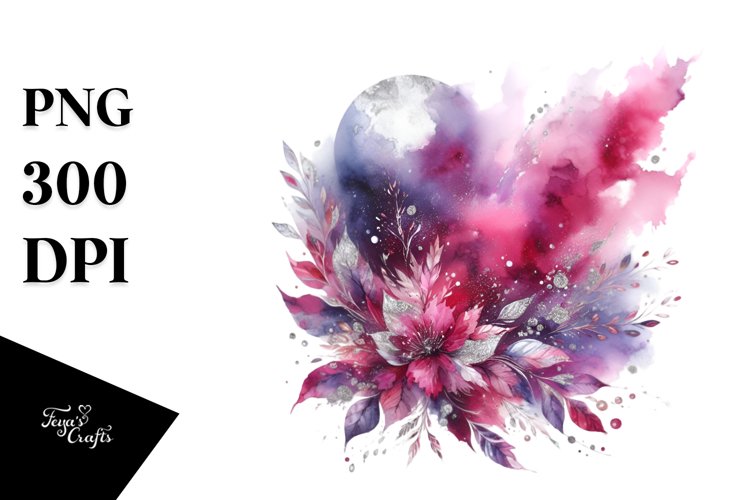 Colorful Magenta Watercolor Splash Silver Foil