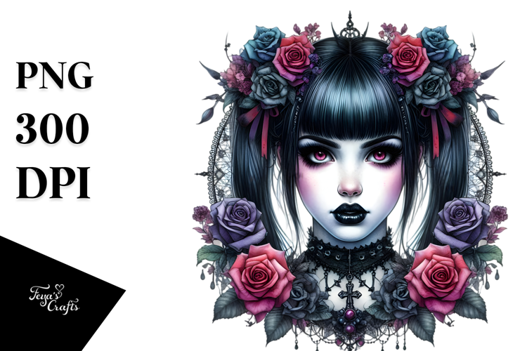 Vibrant Gothic Girl Watercolor PNG