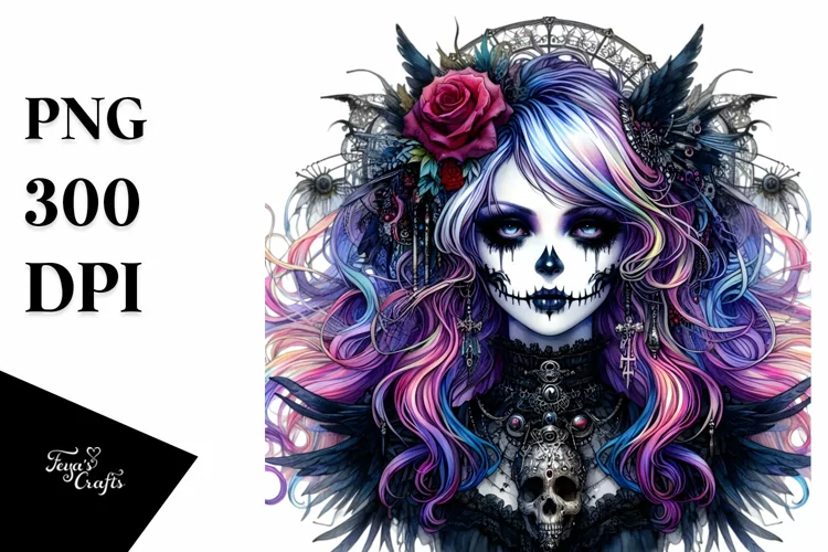 Vibrant Gothic Girl Watercolor PNG