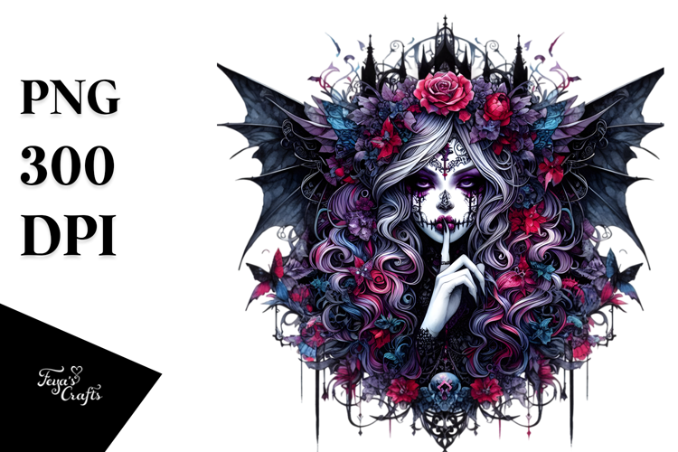 Vibrant Gothic Girl Watercolor PNG