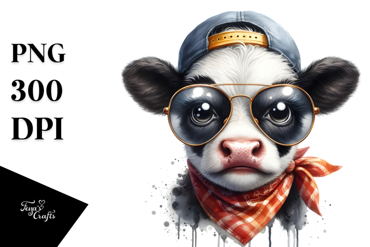 Funny Baby Cow with Sunglasses, PNG