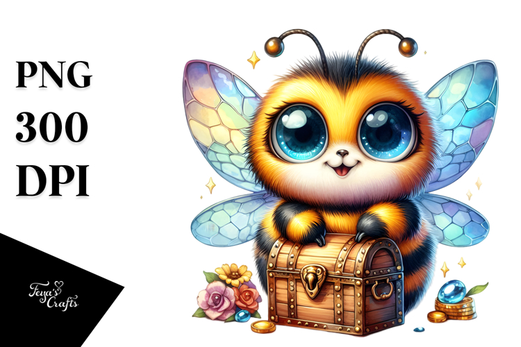 Vibrant Baby Bee, Wearing Treasure Chest PNG